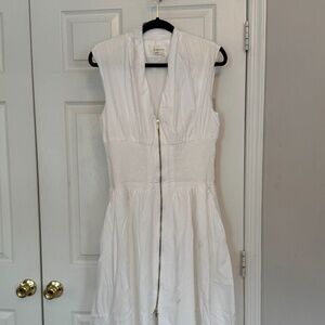 By Anthropologie Tommie White Cap Sleeve Smocked Front Zip Shirt Dress – Size L